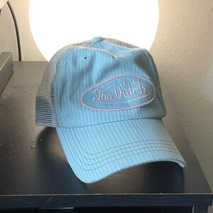 Von Dutch Light Blue Stripe Mesh Vintage Y2K Trucker Snapback Cap Hat